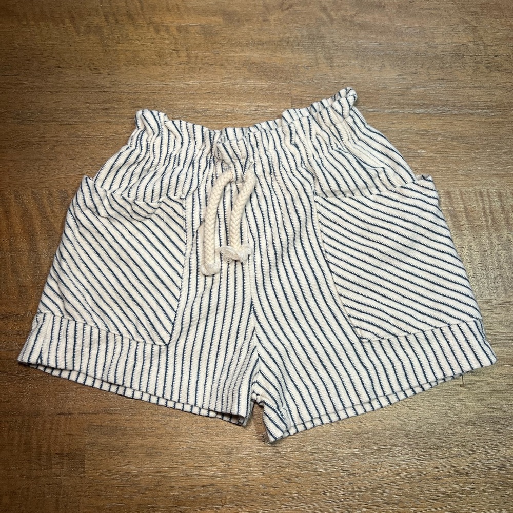 Zara High Waist White and Blue Shorts
